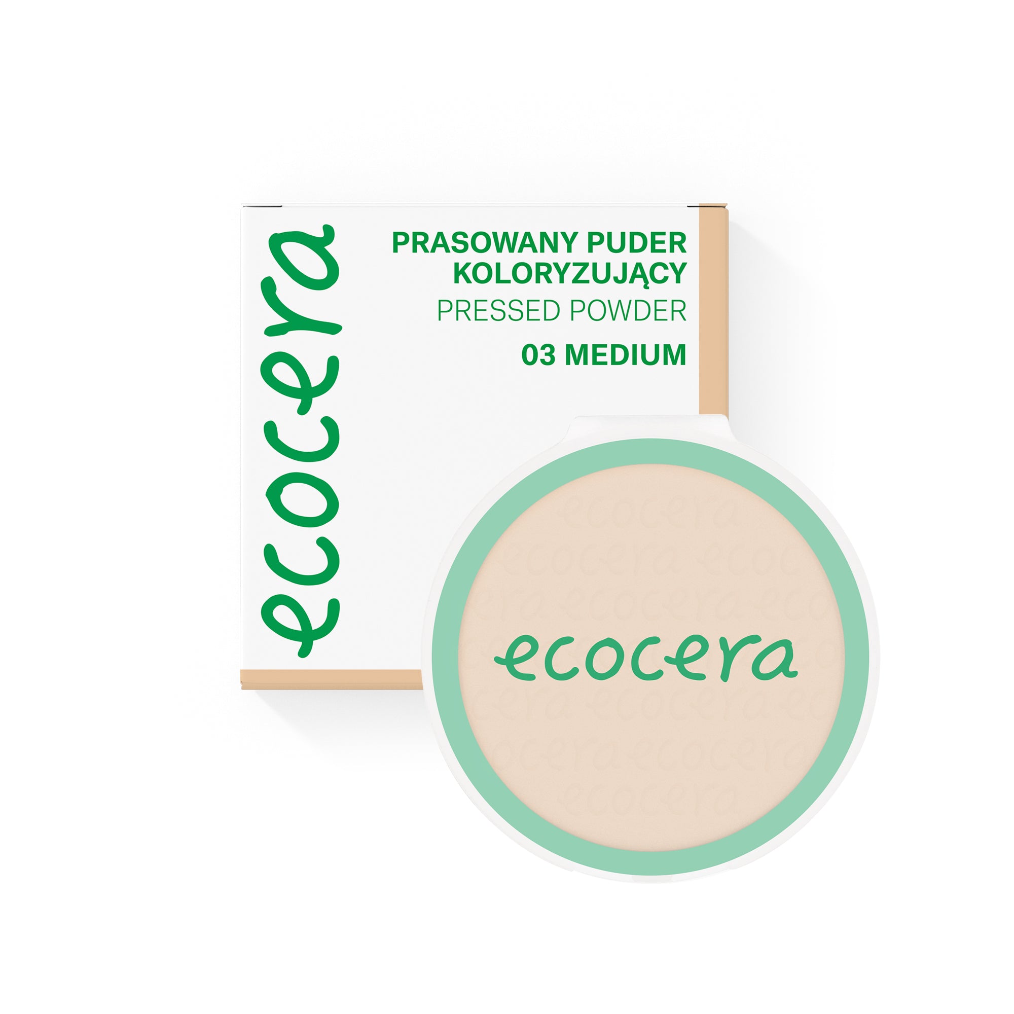 ECOCERA Prasowany puder koloryzujący 03 Medium – ciepły ton dla średnich i oliwkowych karnacji 10g