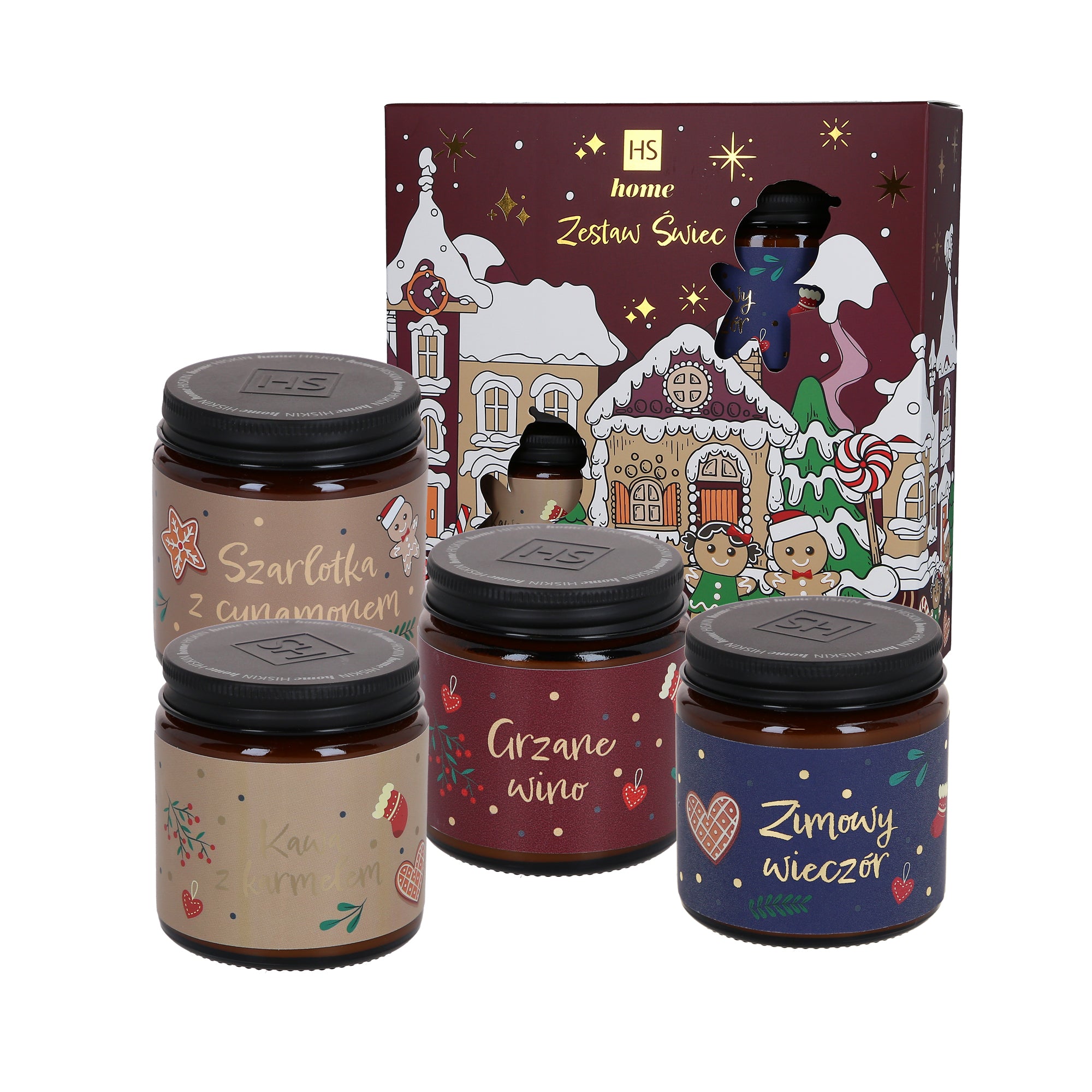 HISKIN HOME Set bordeaux di candele di soia natalizie 4x100ml