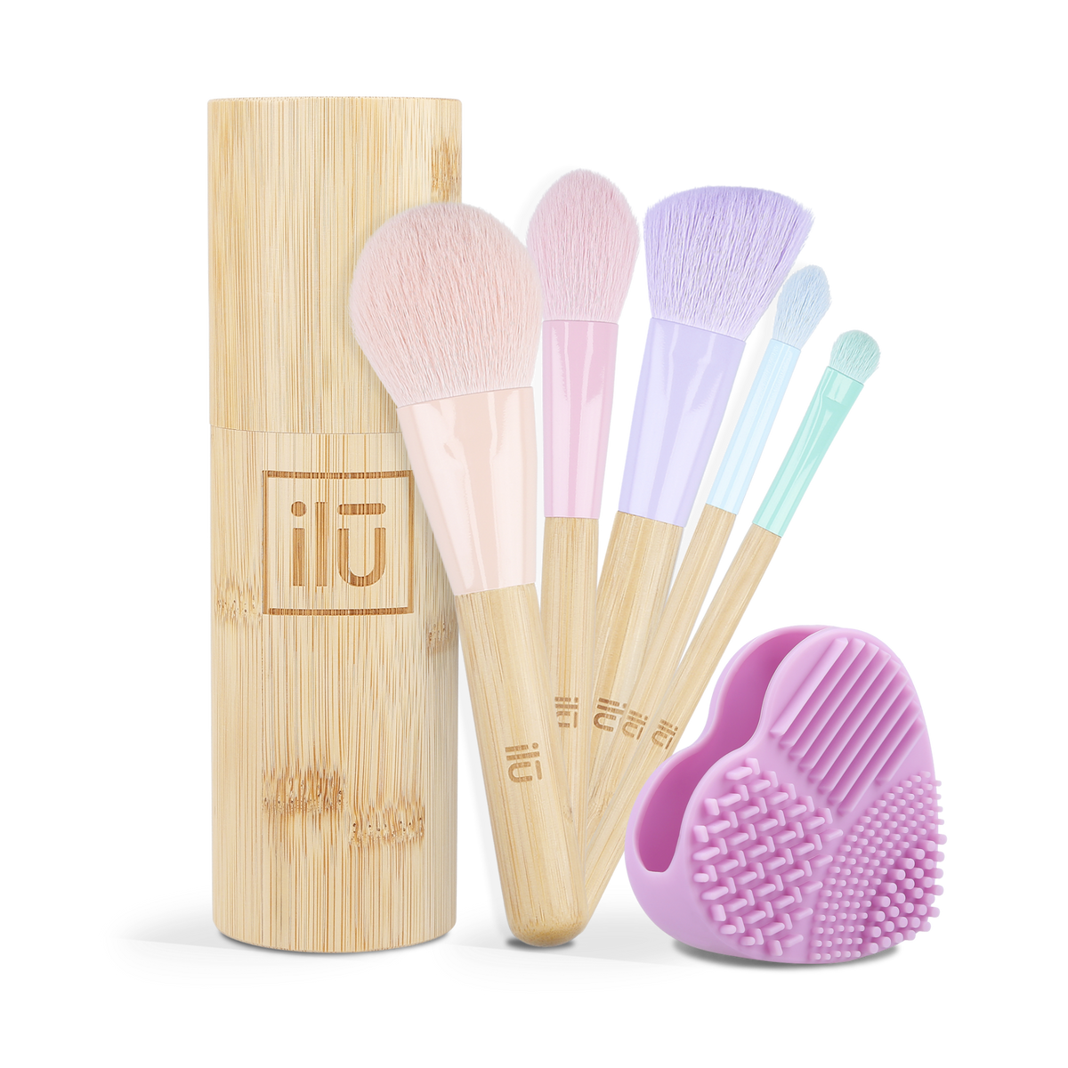 ilū BAMBOOM! Set – 5 pennelli per il trucco in un tubo di bambù + detergente per pennelli