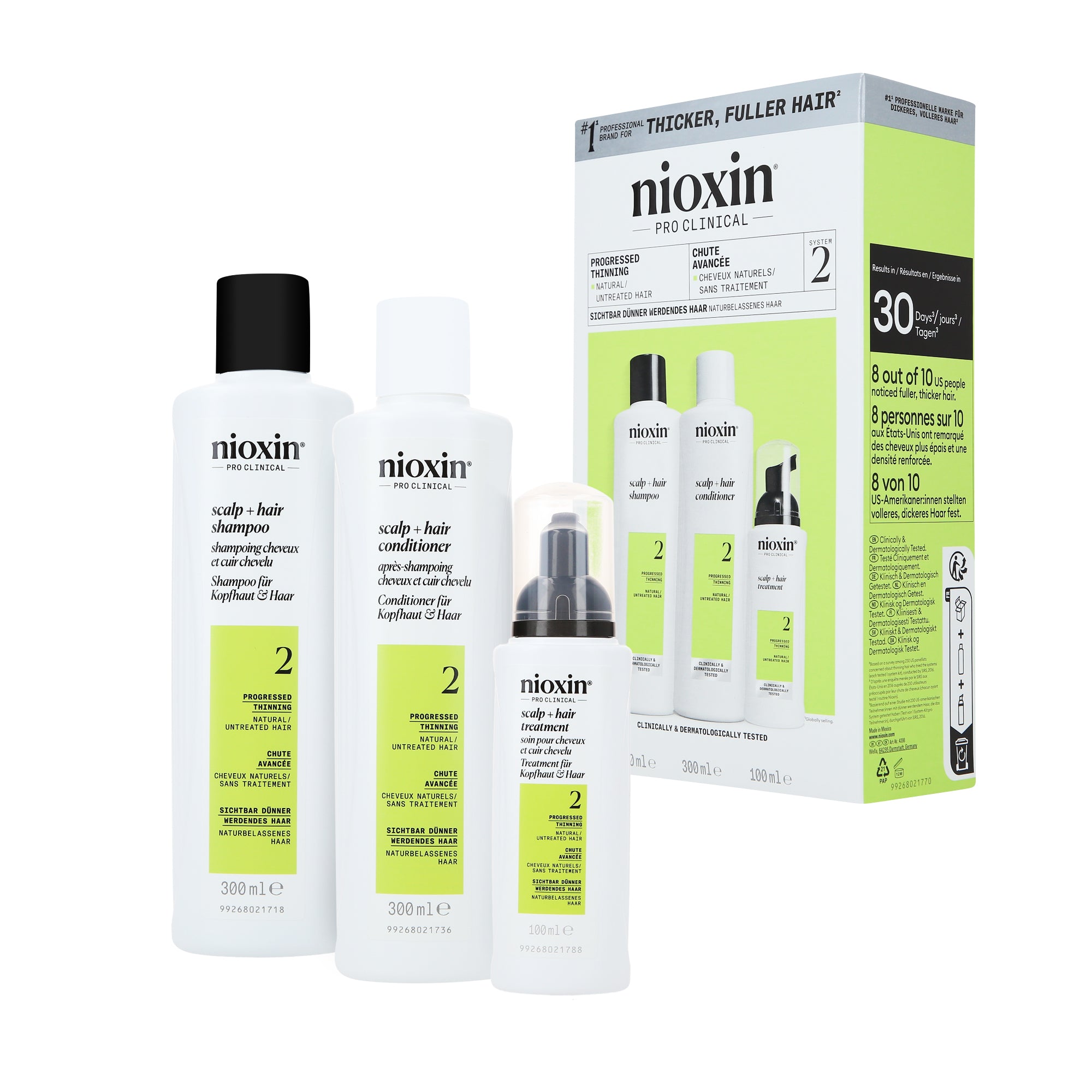 NIOXIN PRO CLINICAL SYSTEM KIT 2 Kit per capelli naturali con diradamento visibile 2x300 ml + 100 ml