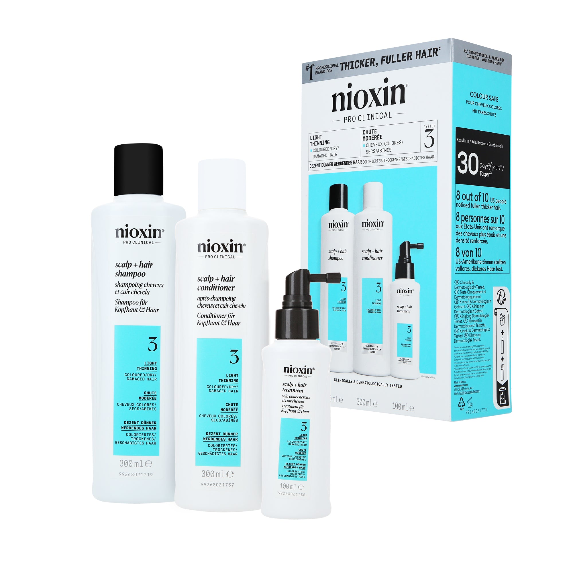 NIOXIN PRO CLINICAL SYSTEM KIT 3 Set per capelli colorati e leggermente diradati 2x300 ml + 100 ml