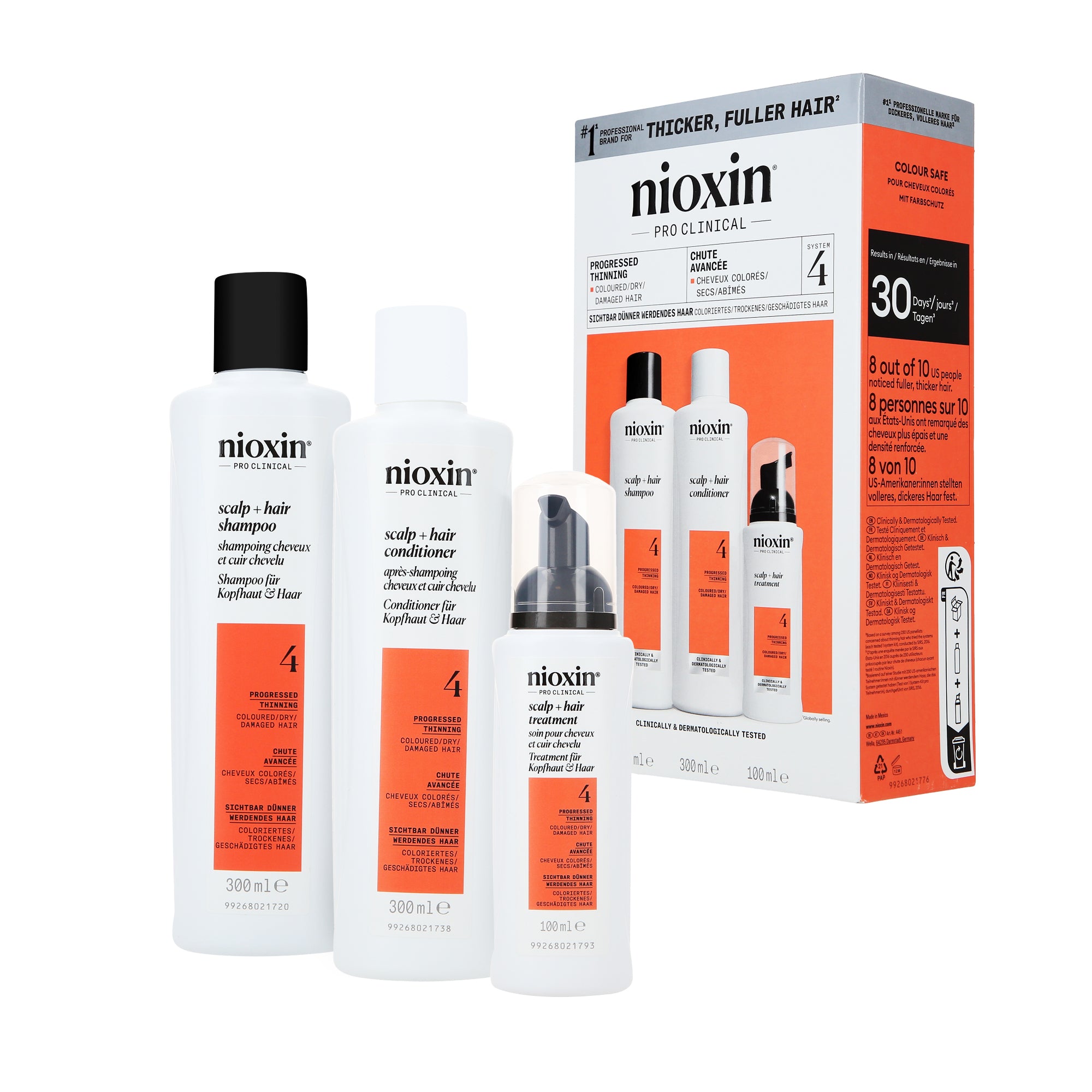 NIOXIN PRO CLINICAL SYSTEM KIT 4 Kit per capelli colorati con diradamento visibile 2x300 ml + 100 ml
