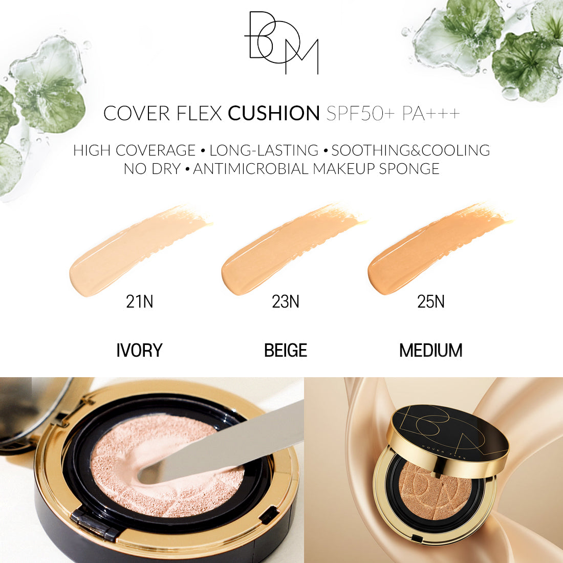 B.O.M. COVER FLEX CUSHION Halbmatte Foundation mit hoher Deckkraft, LSF 50+ PA+++, 15 g