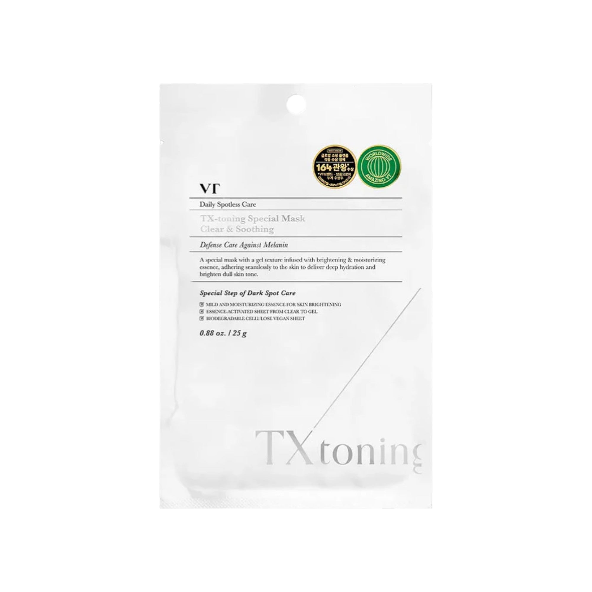 VT COSMETICS TX-TONING Rozjaśniająca maska do twarzy z kwasem traneksamowym 25 g
