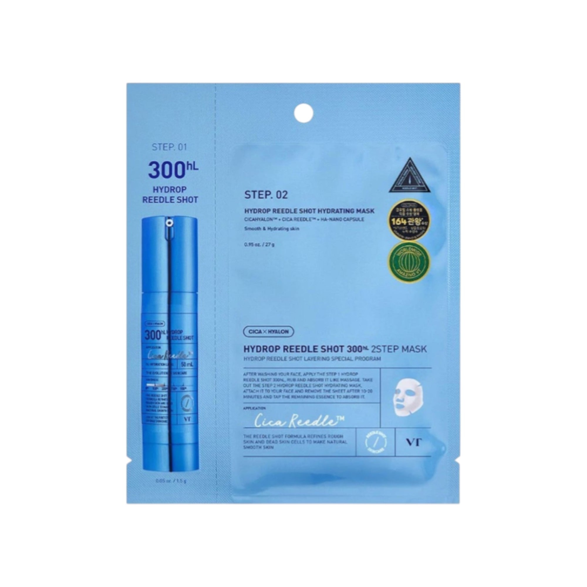 VT COSMETICS HYDROP REEDLE SHOT300 Masque visage hydrogel en deux étapes 38 g
