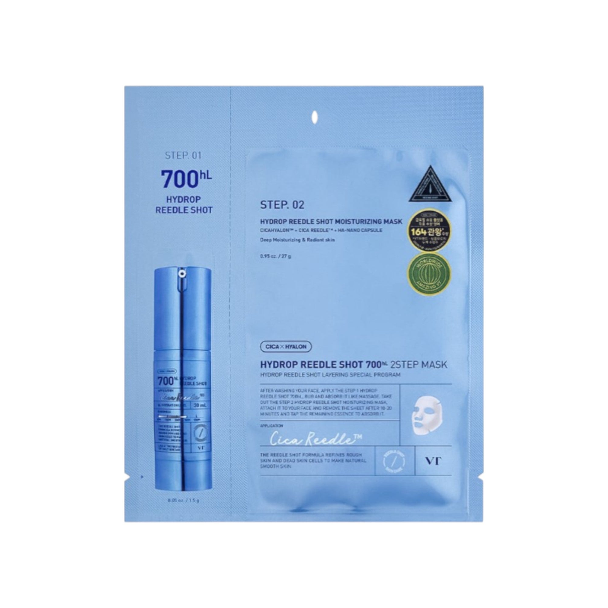 VT COSMETICS HYDROP REEDLE SHOT700 Dwuetapowa maska hydrożelowa do twarzy 38 g