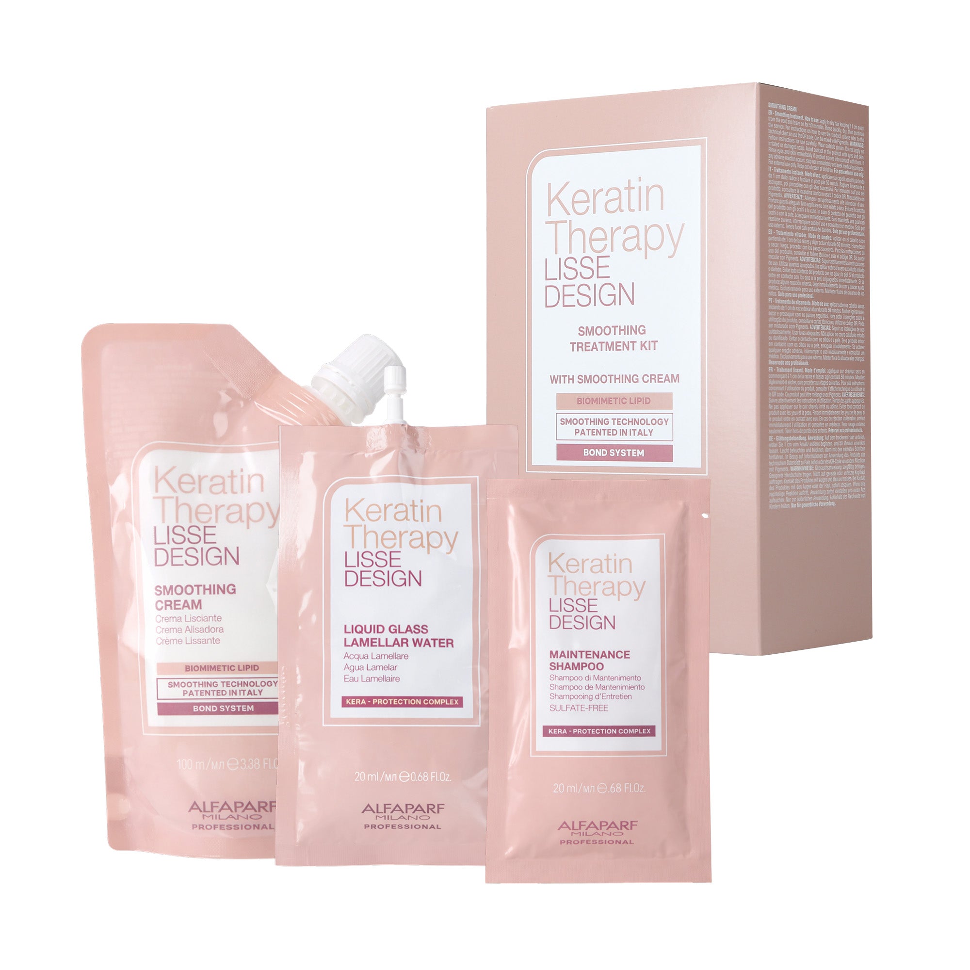 ALFAPARF KERATIN THERAPY LISSE DESIGN SMOOTHING TREATMENT KIT Zestaw do laminacji i nabłyszczania włosów