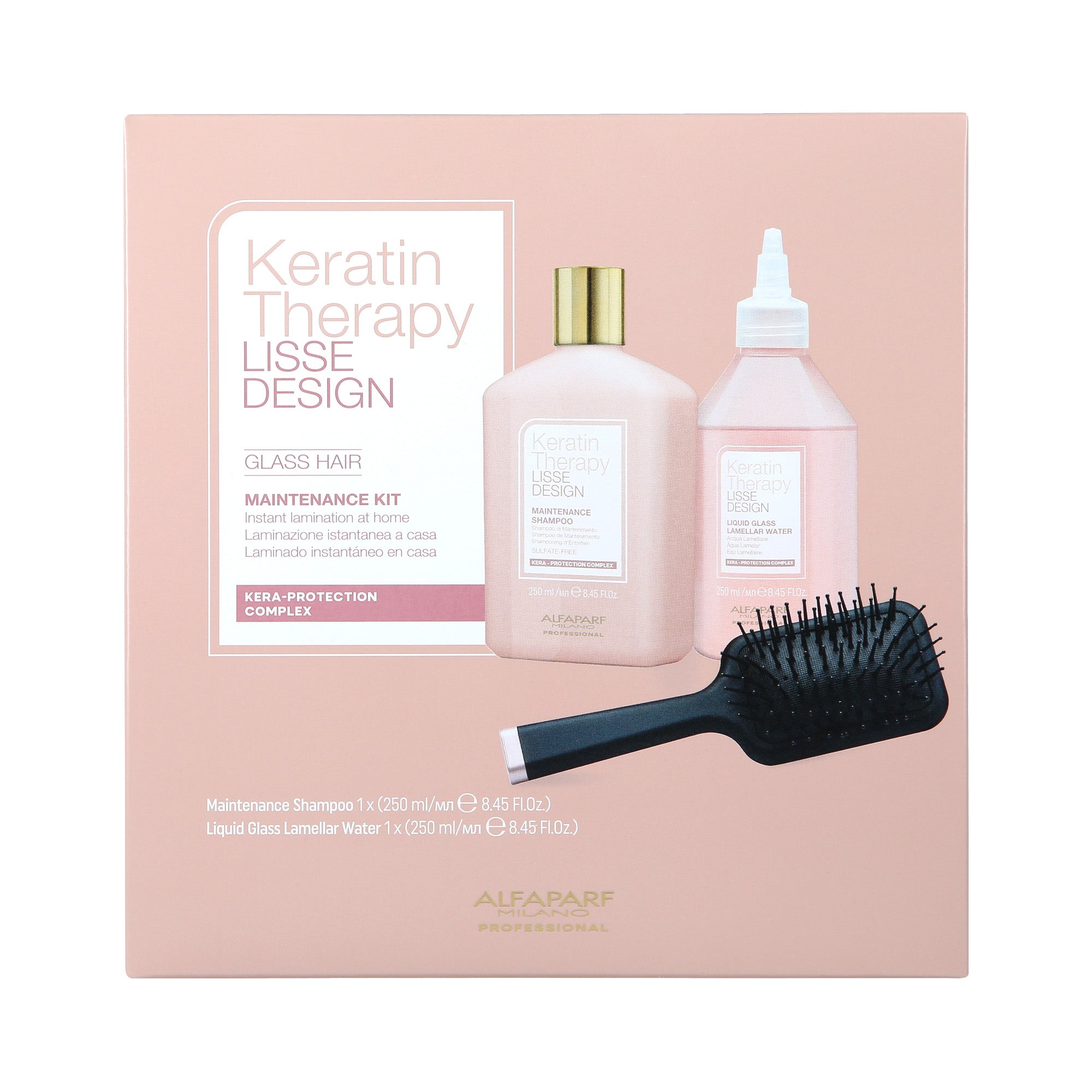 ALFAPARF KERATIN THERAPY LISSE DESIGN Zestaw laminacji i nabłyszczania włosów 2 x 250 ml + Szczotka do włosów