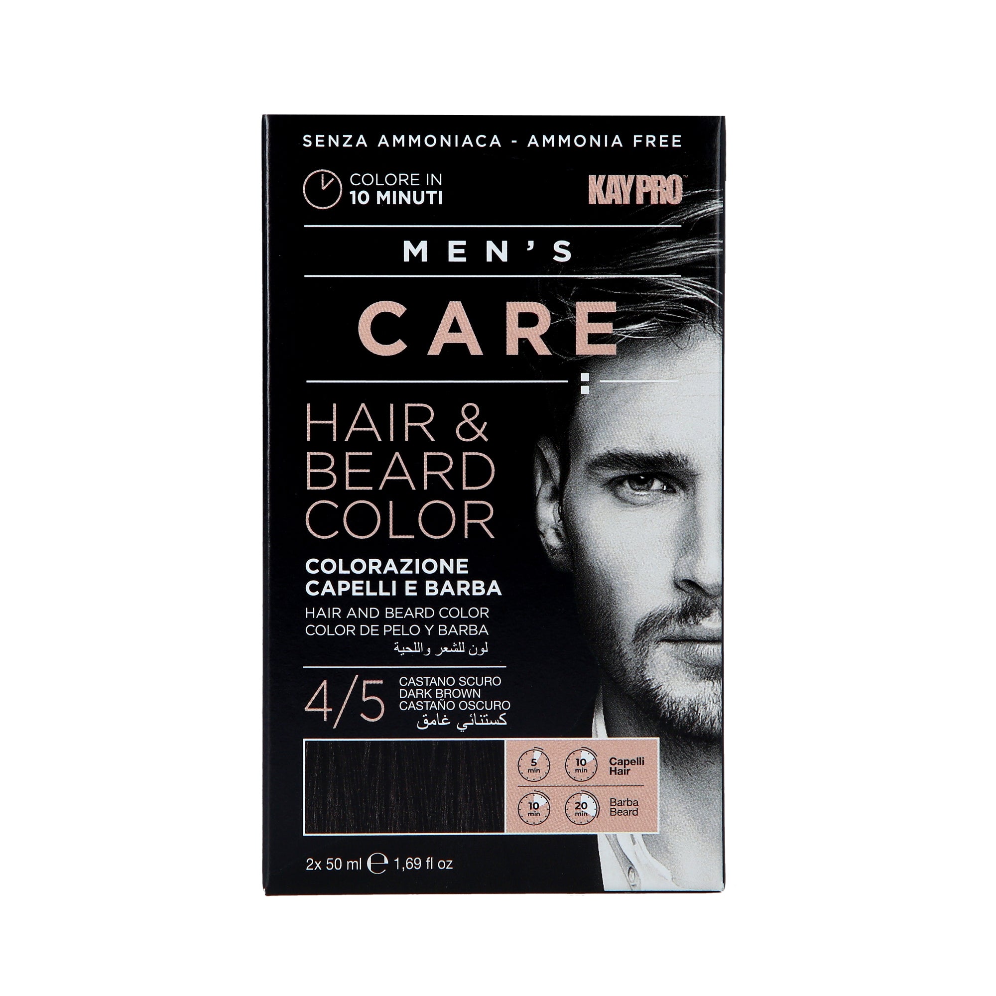 KAYPRO MEN’S CARE Anti-grigio per capelli e barba maschile 4/5 Castano scuro 2x50 ml