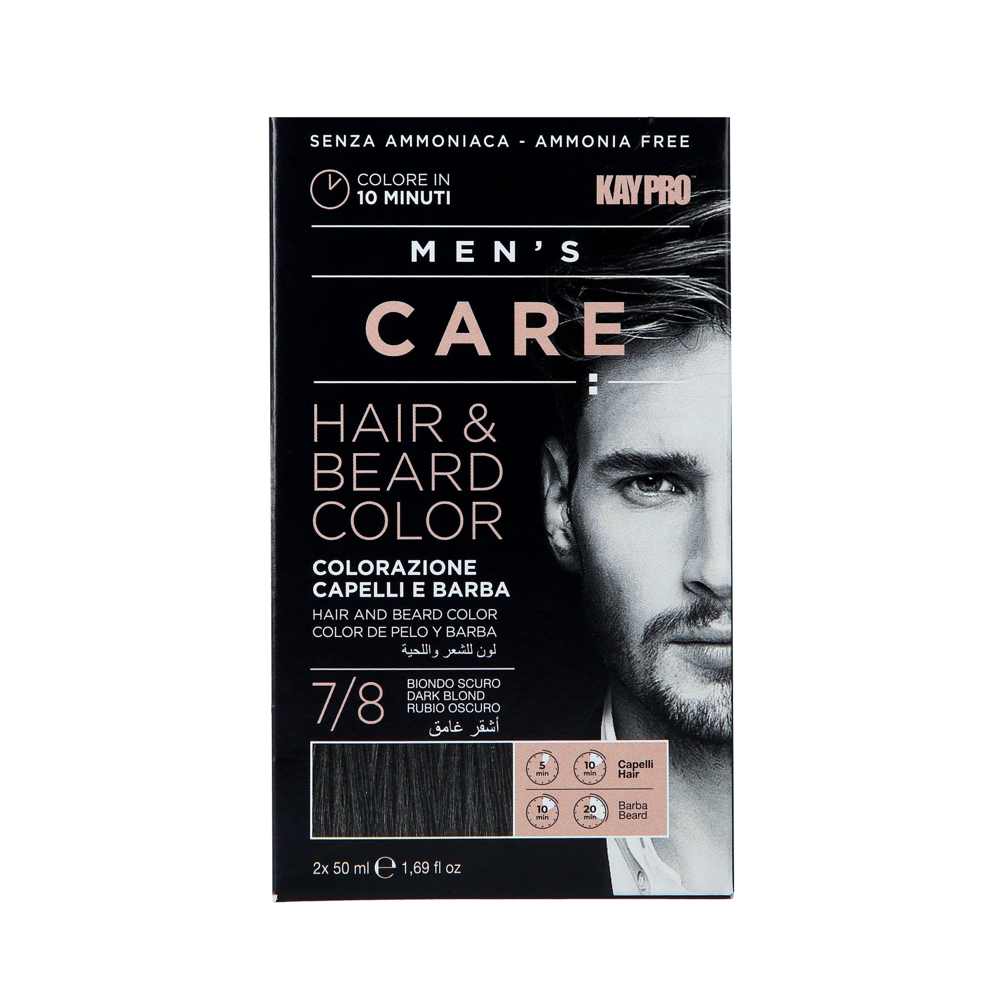 KAYPRO MEN’S CARE Anti-grigio per capelli e barba maschile 7/8 Biondo scuro 2x50 ml
