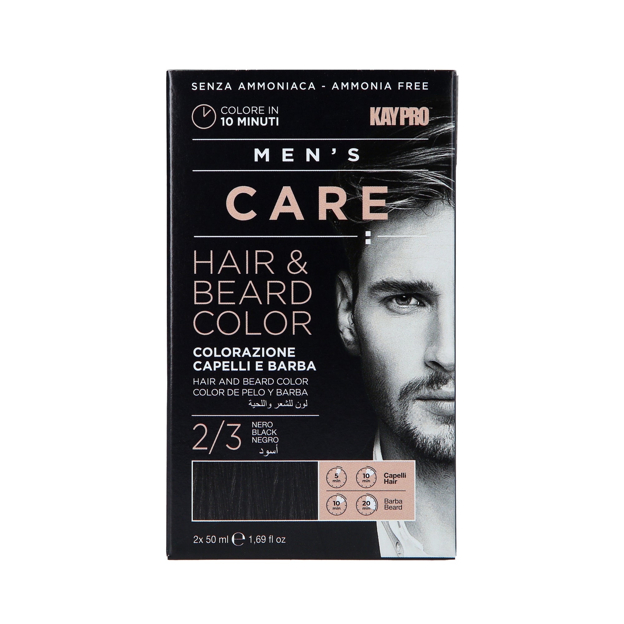 KAYPRO MEN’S CARE Anti-grigio per capelli e barba maschile 2/3 Nero 2x50 ml