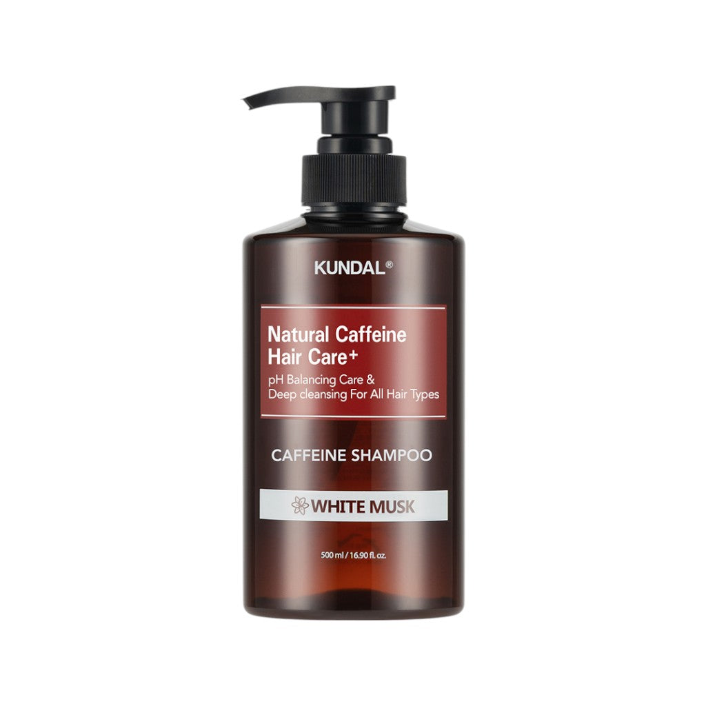 KUNDAL NATURAL CAFFEINE HAIR CARE+ Shampoo purificante per capelli tendenti alla caduta, Muschio Bianco 500 ml