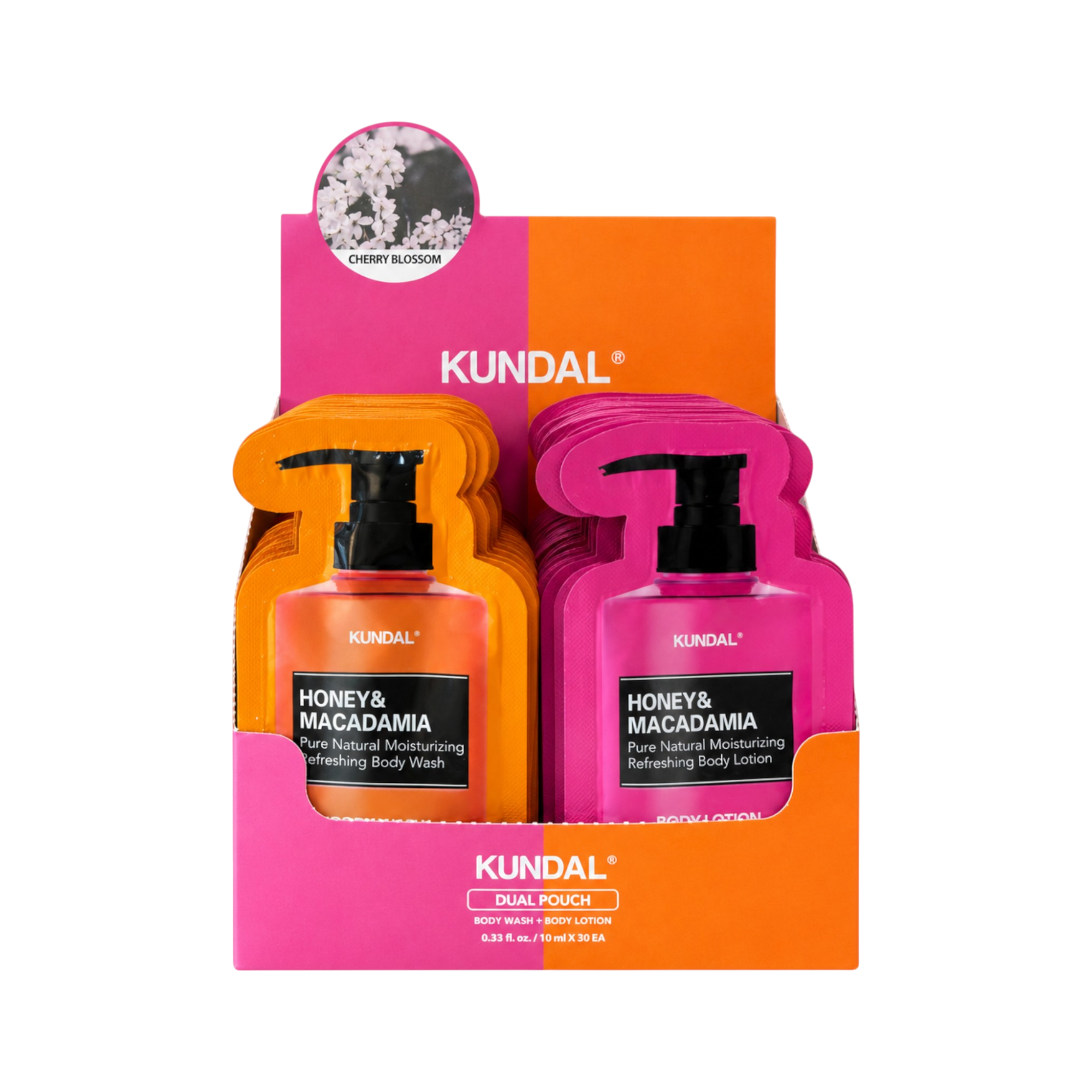 KUNDAL HONEY & MACADAMIA Cherry Blossom set di bustine per il lavaggio e la cura del corpo 2 x 10 ml