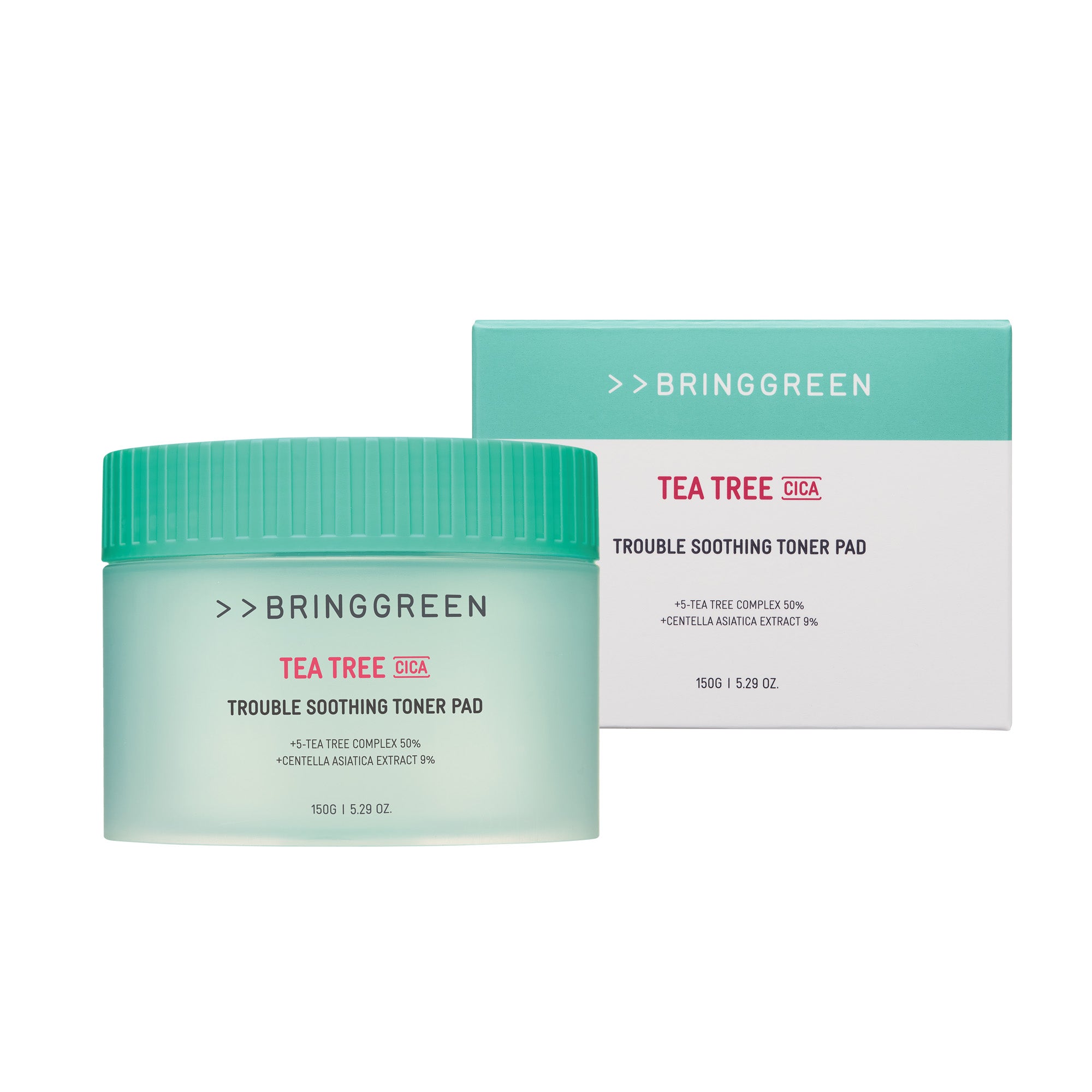 BRINGGREEN Tea Tree Cica Trouble Soothing Toner Pad – Kojące płatki tonizujące z drzewem herbacianym i cica, 90 szt.