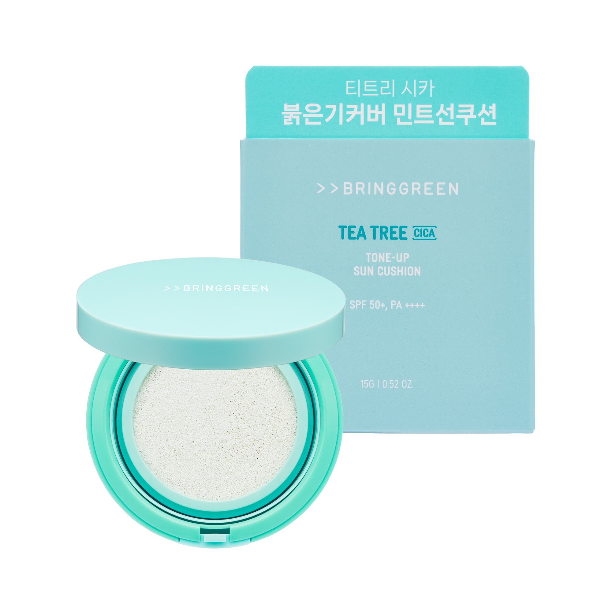 BRINGGREEN Tea Tree Cica Tone-up Sun Cushion SPF50+ PA++++ – Mineralny cushion przeciwsłoneczny z efektem tone-up 15 g