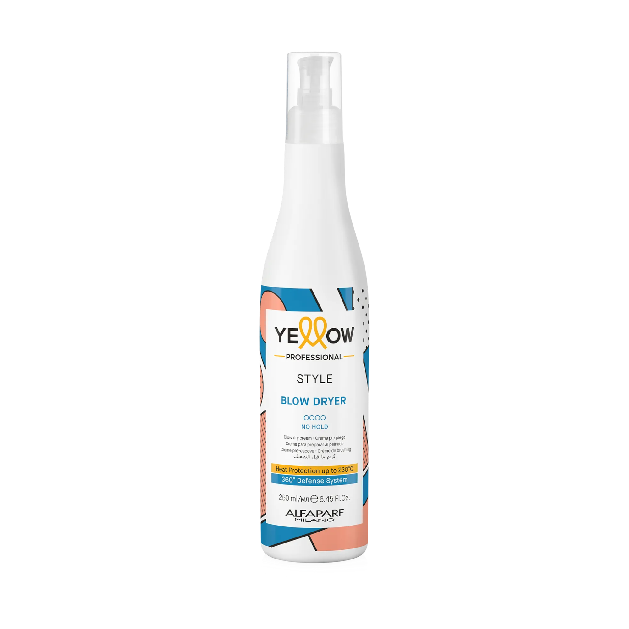 ASCIUGACAPELLI STILE PROFESSIONALE GIALLO Crema leggera che accelera l'asciugatura e fornisce protezione termica ai capelli 250 ml