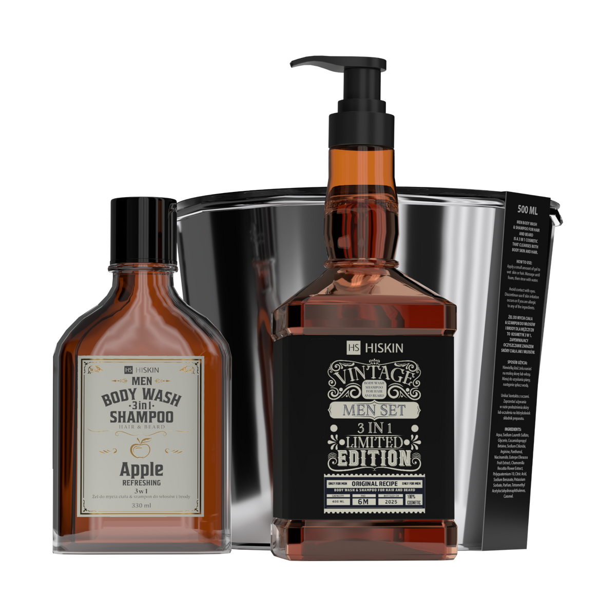 HISKIN MEN GENTLEMAN Set da uomo, gel doccia Whisky + gel doccia Gin in una borsa termica / refrigeratore (Cooler Set)