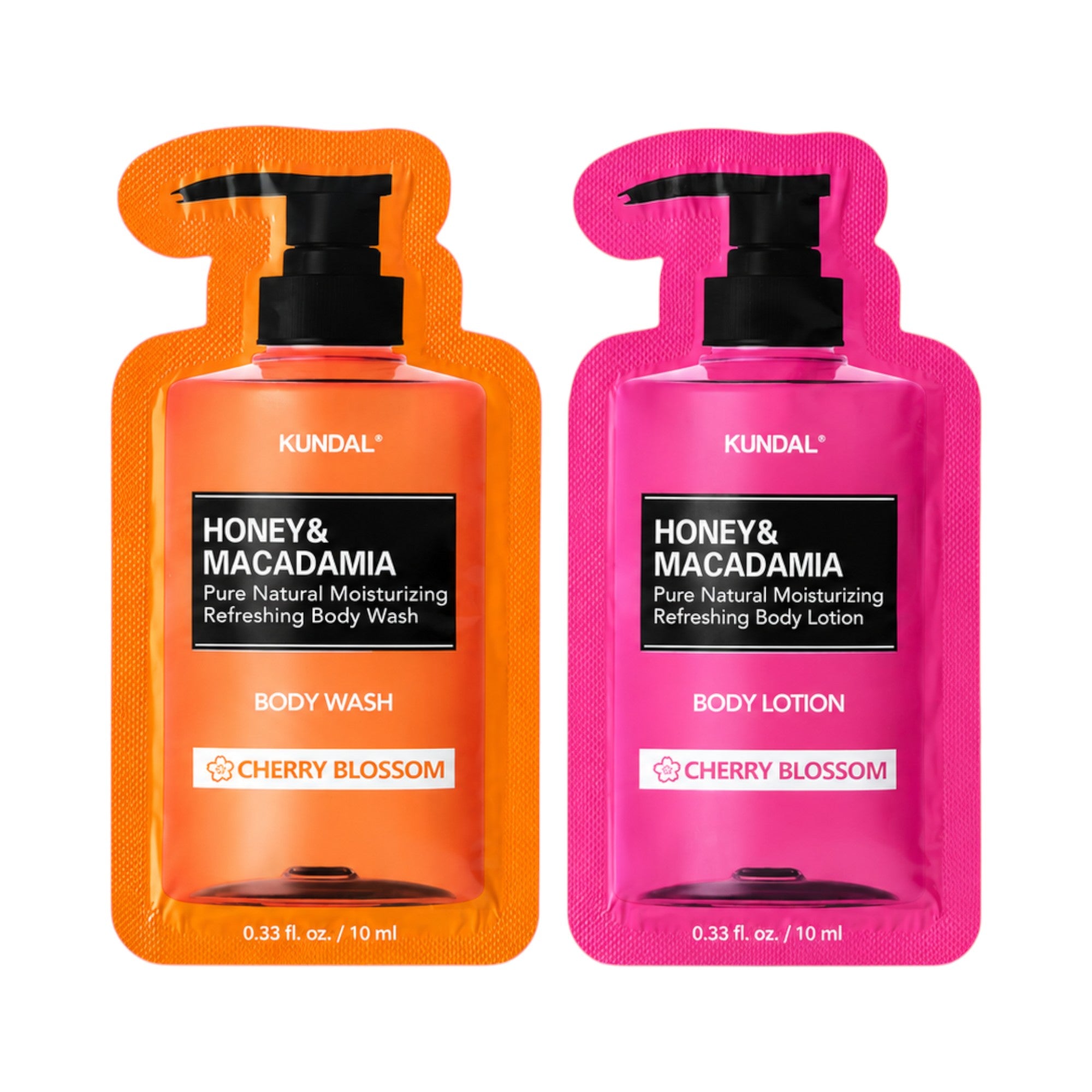 KUNDAL HONEY & MACADAMIA Zestaw saszetek do mycia i pielęgnacji ciała Cherry Blossom 2 x 10 ml