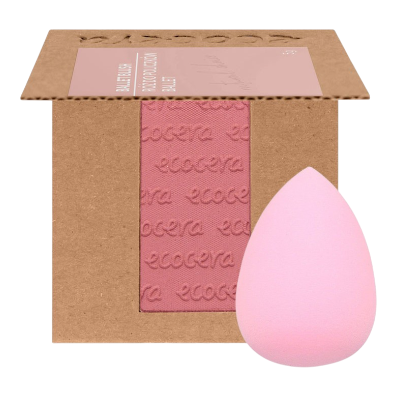 ECOCERA NATURAL CHOICE Fard, Tango 5 g + Spugna per trucco MIMO, Goccia di pioggia, Rosa chiaro