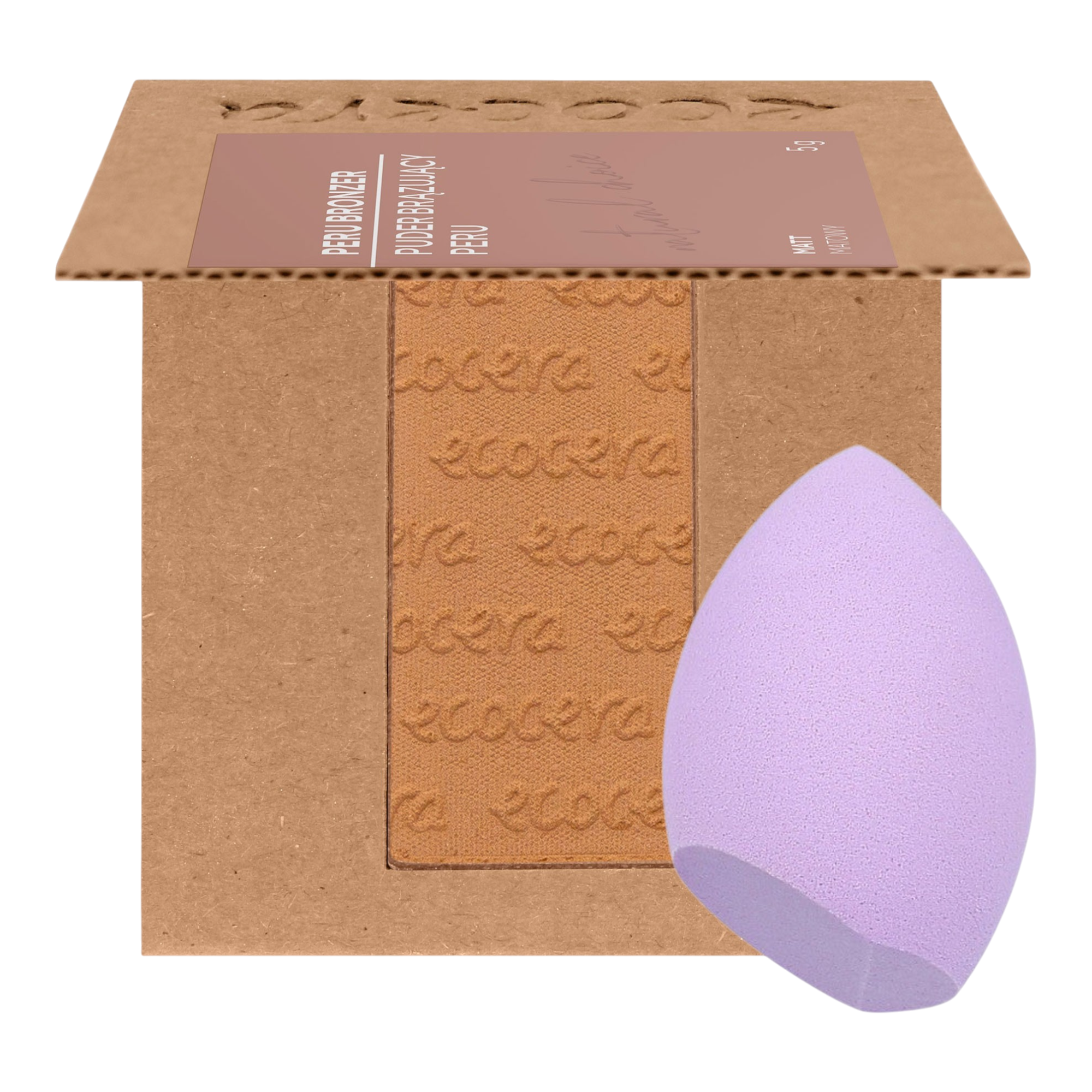 ECOCERA NATURAL CHOICE Polvere abbronzante, Perù 5 g + Spugna per trucco MIMO, Taglio olivastro, Viola chiaro