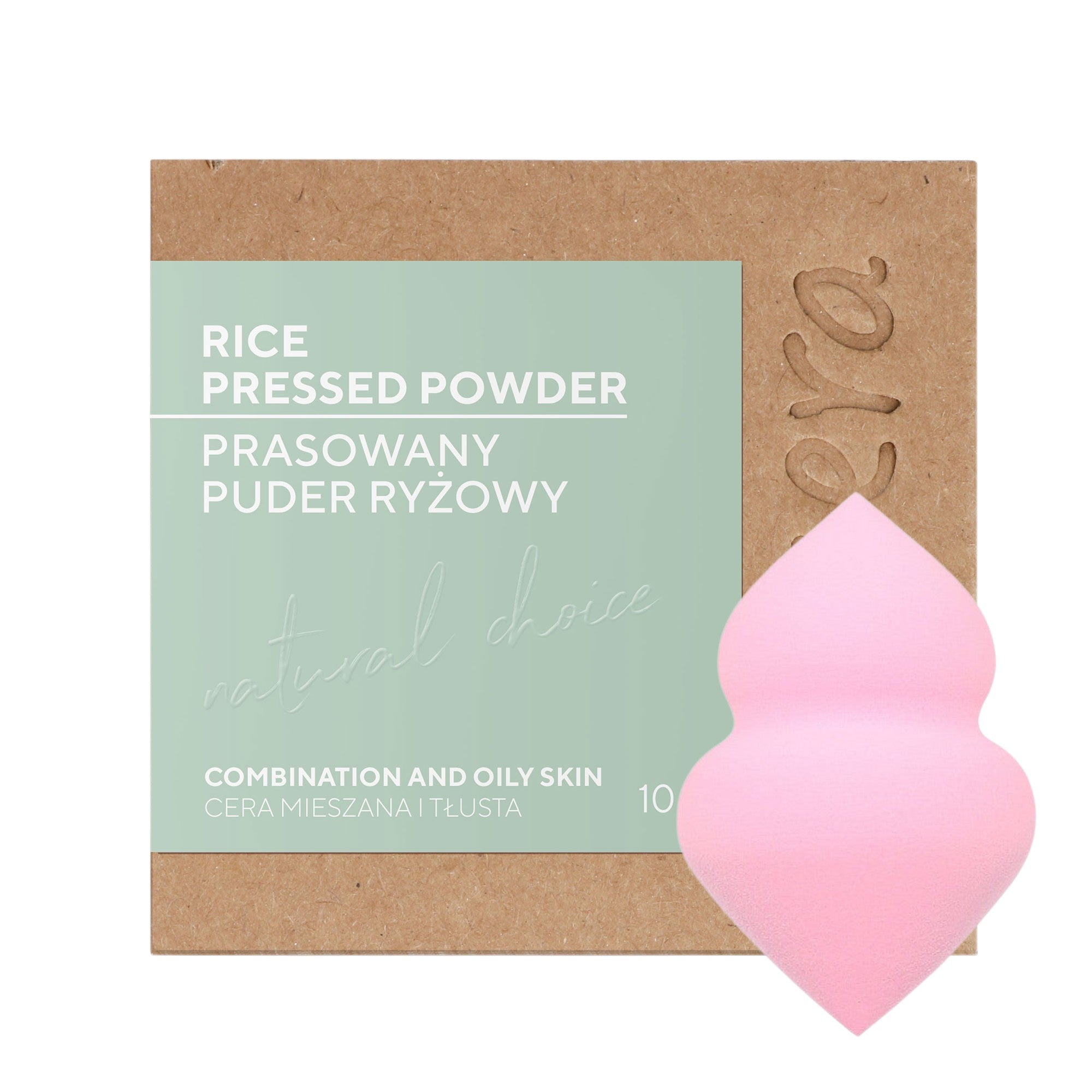 ECOCERA NATURAL CHOICE Polvere di riso pressato 10 g + MIMO Spugnetta trucco con due estremità, Rosa chiaro