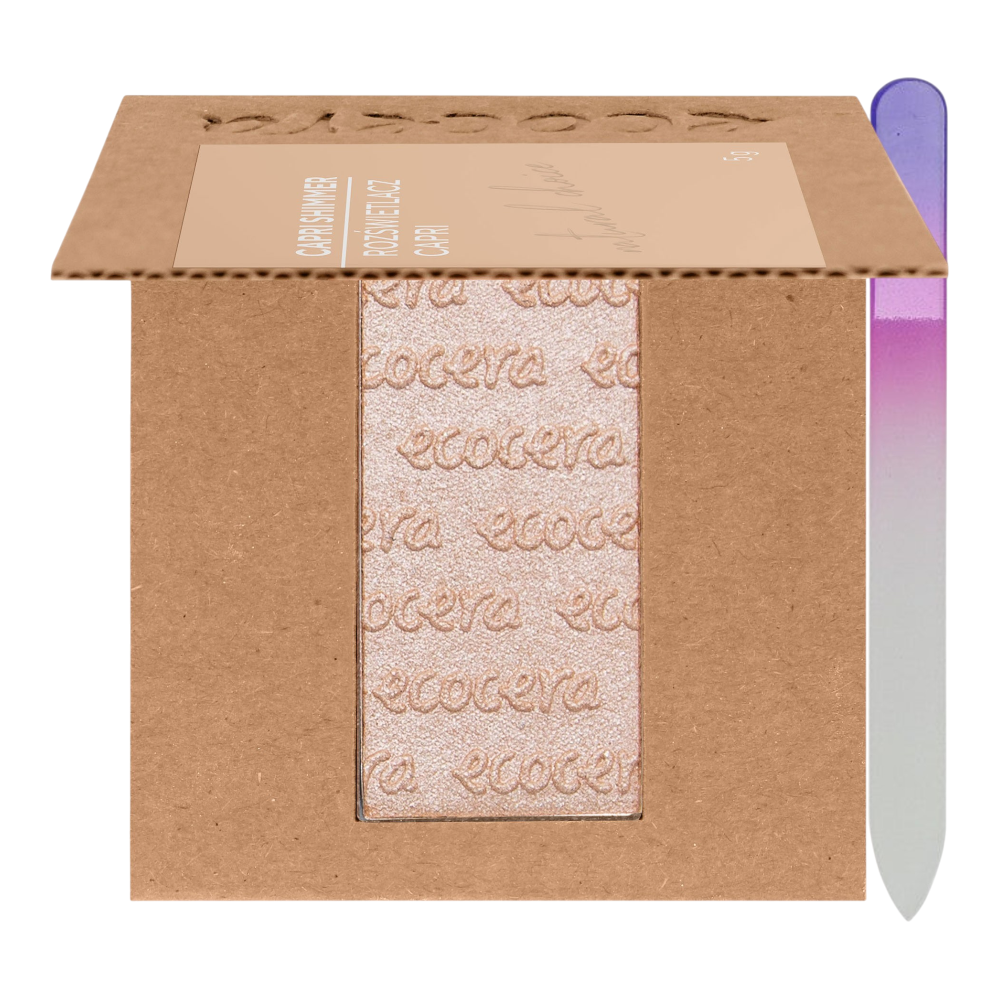 ECOCERA NATURAL CHOICE Polvere illuminante, Capri 5 g + Lima per unghie in vetro MIMO, stampa Rainbow