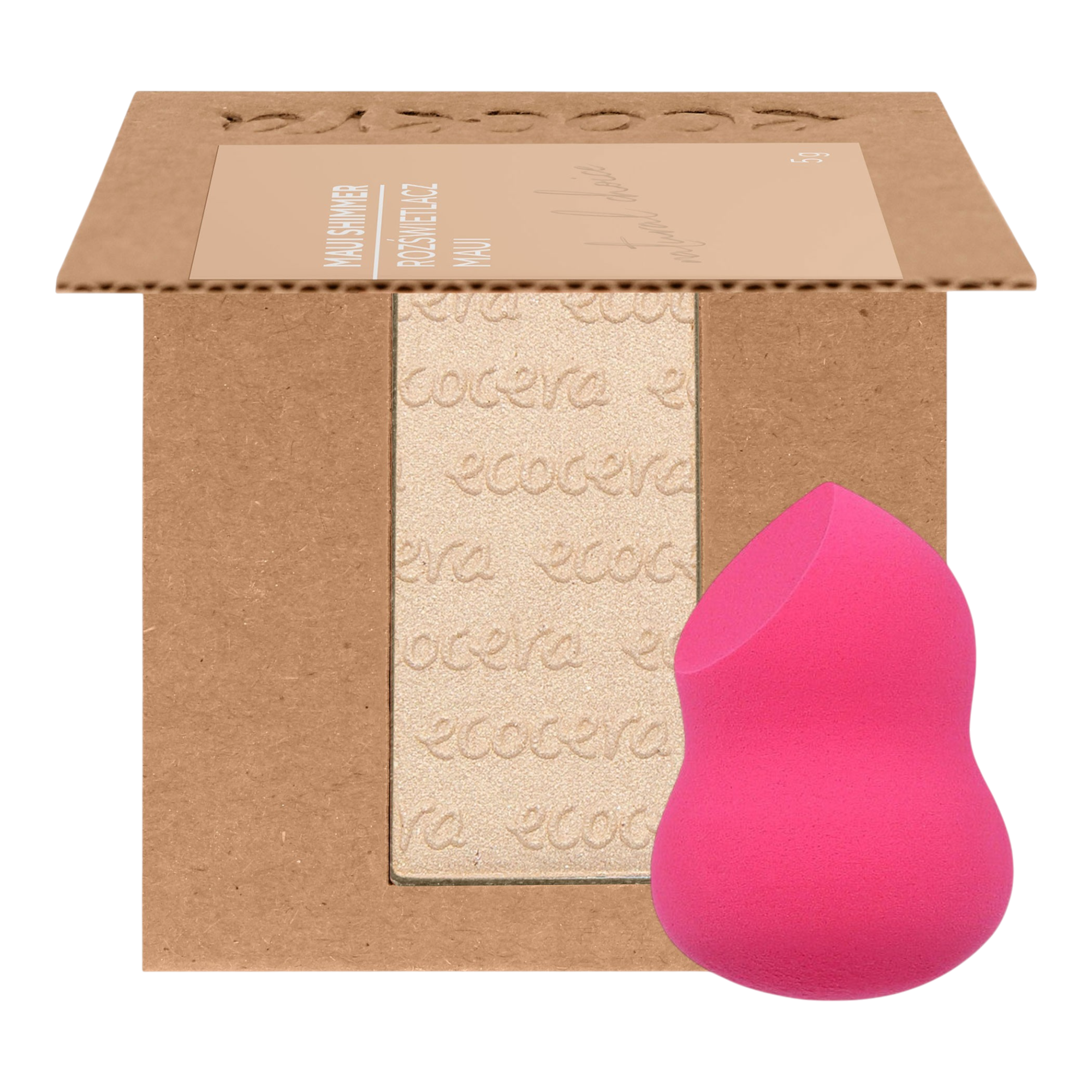 ECOCERA NATURAL CHOICE Polvere illuminante, Maui 5 g + MIMO Spugna per trucco, Taglio pera, Rosa