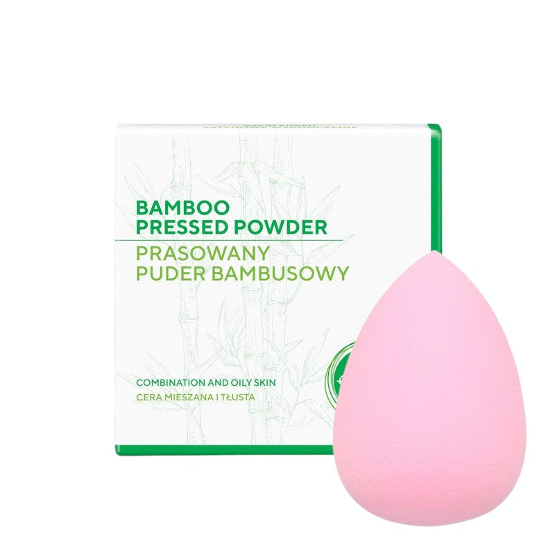 ECOCERA Polvere di bambù pressata per pelli grasse e miste 10 g + Spugna per trucco MIMO, Goccia di pioggia, Rosa chiaro