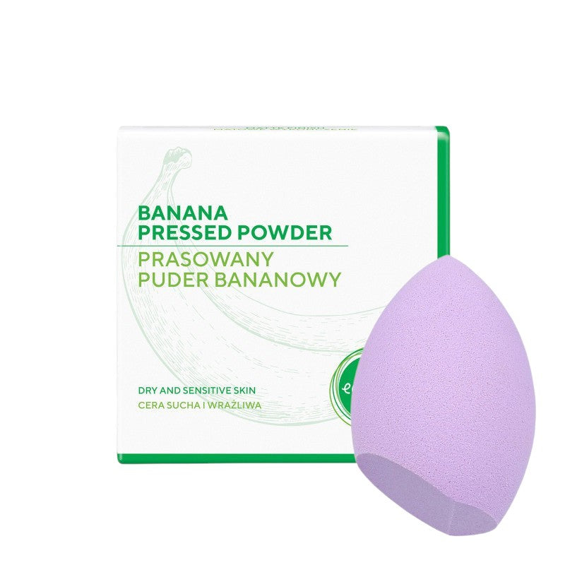 ECOCERA Polvere di banana pressata per pelli secche e sensibili 10 g + Spugna per trucco MIMO, Taglio olivastro, Viola chiaro