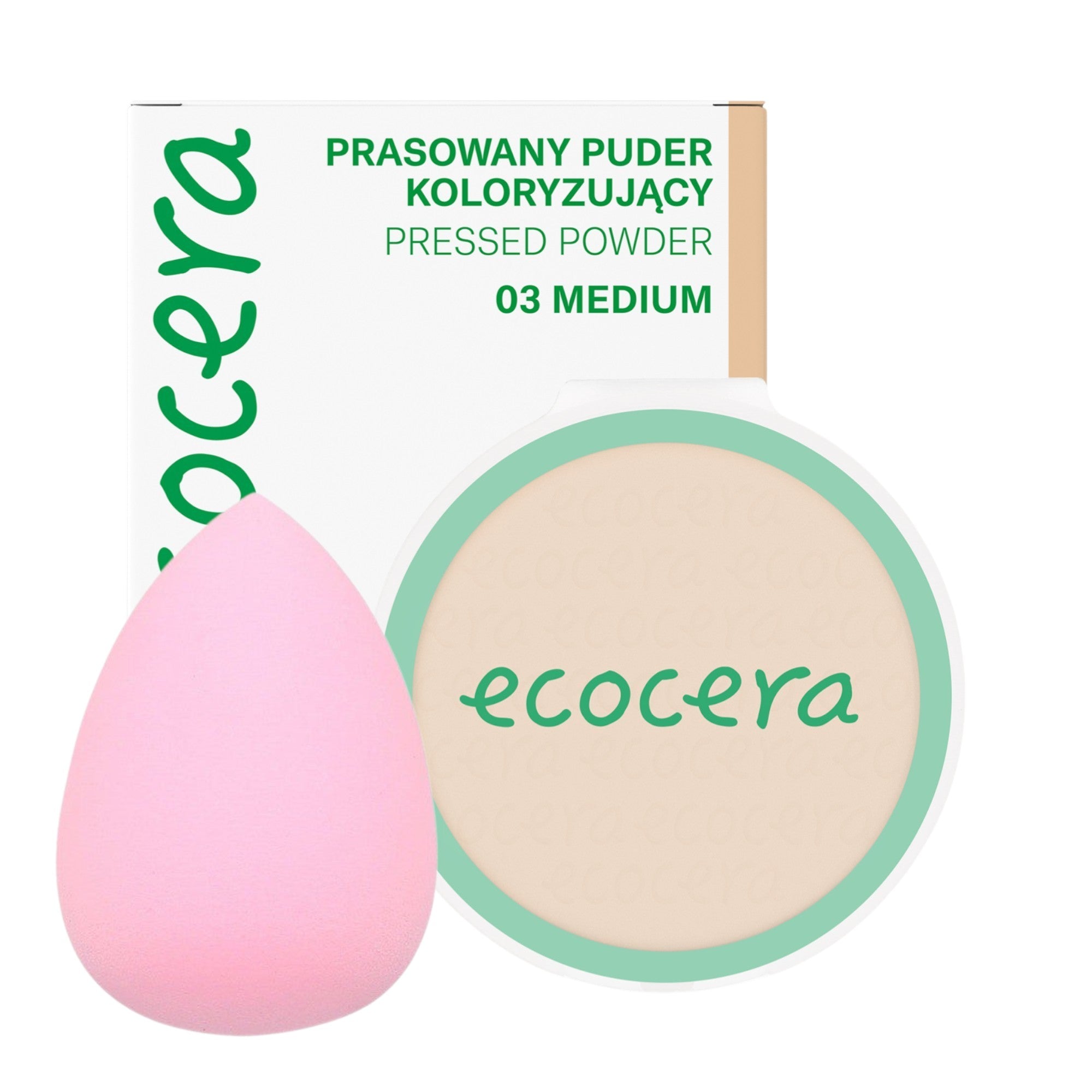ECOCERA PRESSED POWDER Cipria compatta, Media 10 g + Spugnetta trucco MIMO, Goccia di pioggia, Rosa chiaro