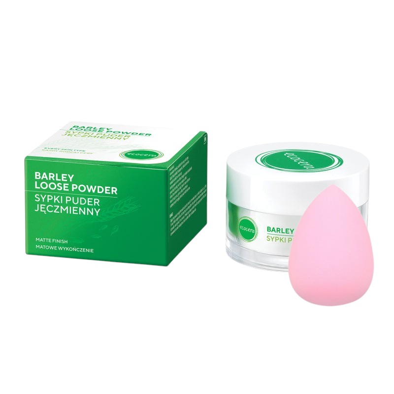 ECOCERA Polvere d'orzo sfusa 15 g + Spugnetta MIMO per il trucco, Goccia di pioggia, Rosa chiaro