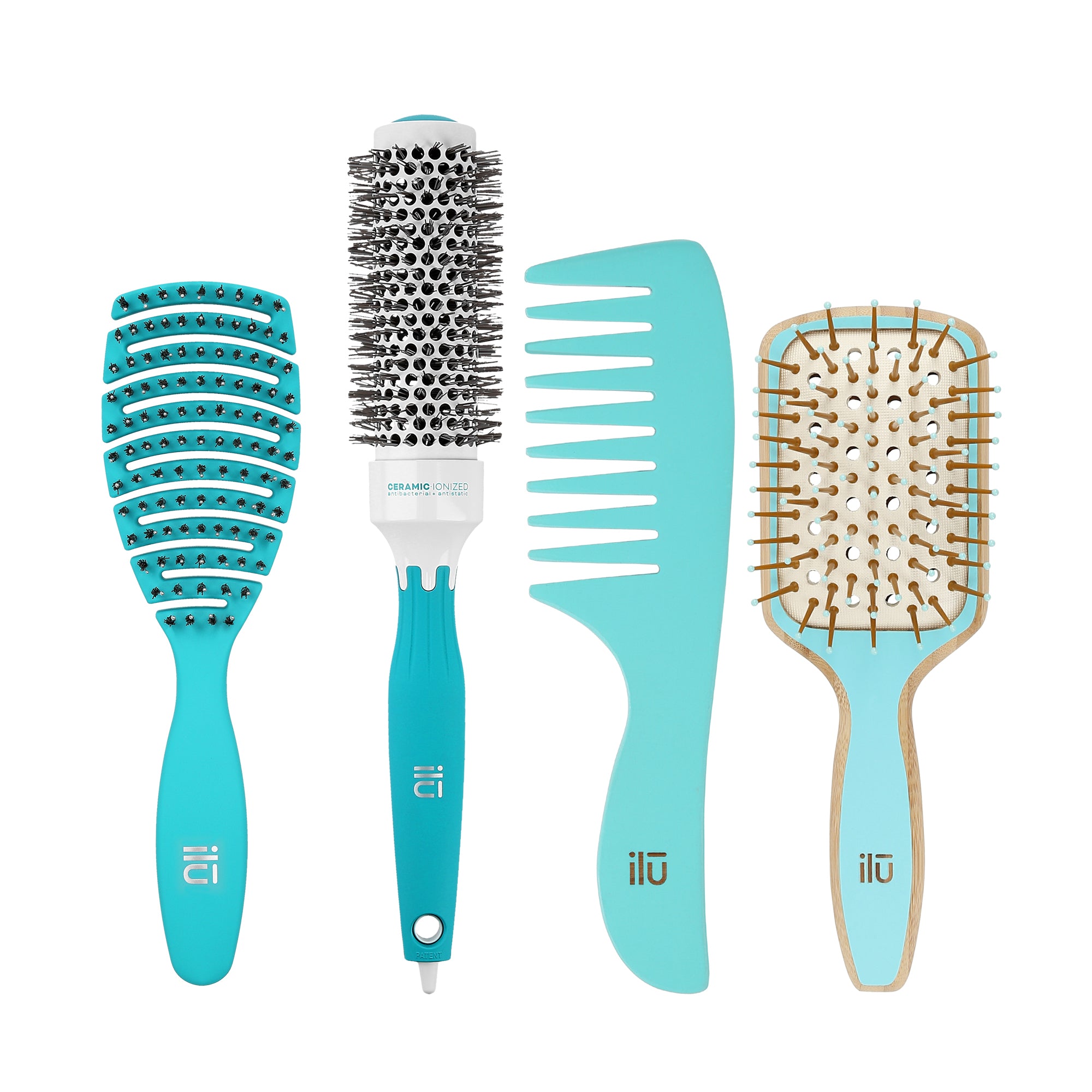 ilū Set di 3 spazzole per capelli + pettine