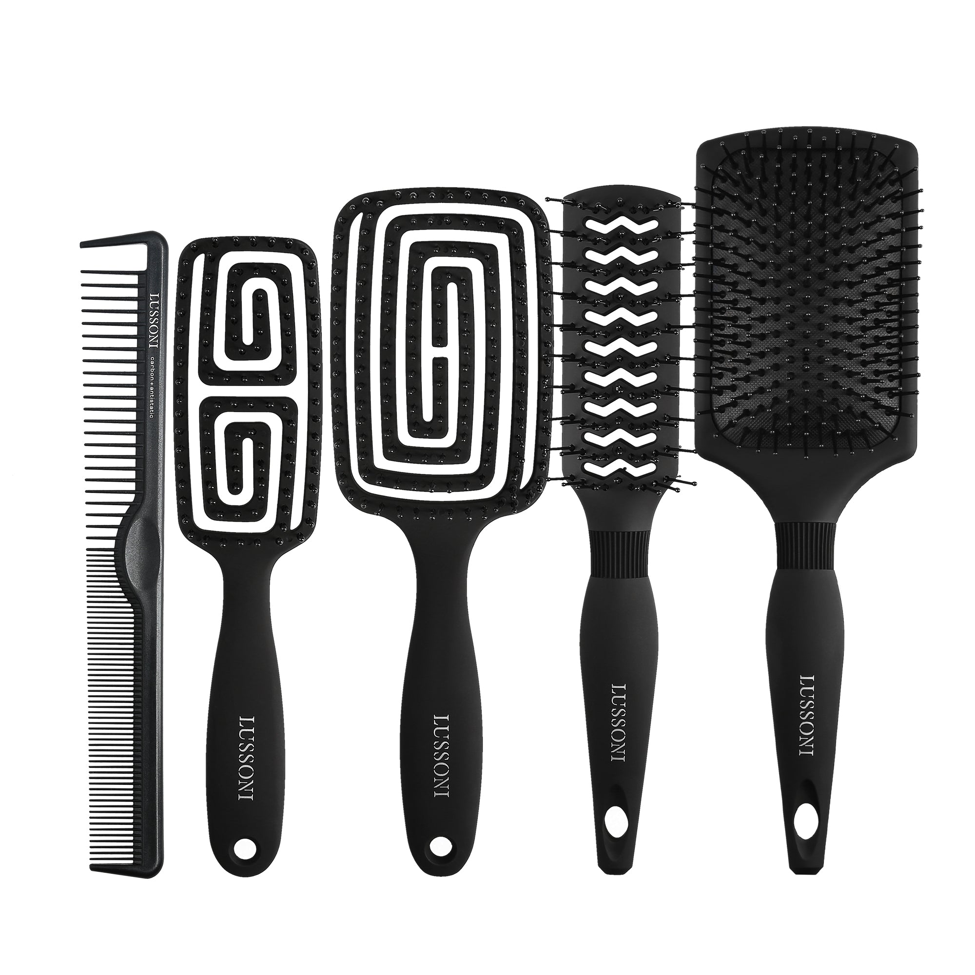 LUSSONI Set di 4 spazzole per capelli + pettine