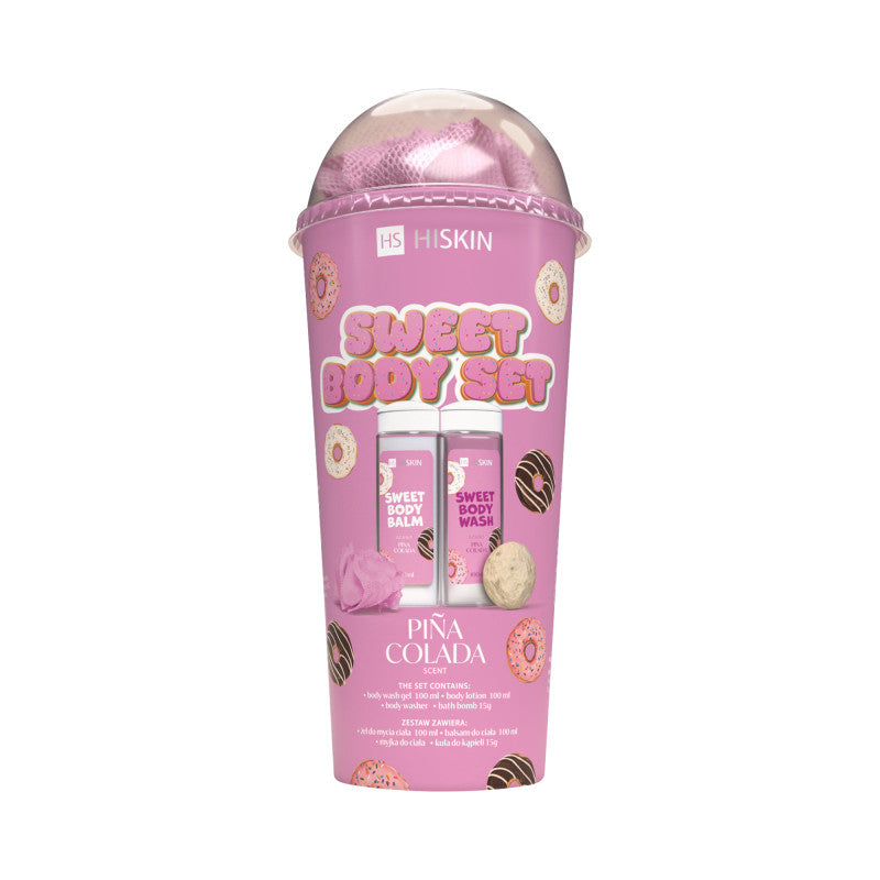 HISKIN BODY SWEET SET Set da bagno in tubo gel detergente corpo 100 ml + lozione corpo 100 ml + salvietta + palla 15 g
