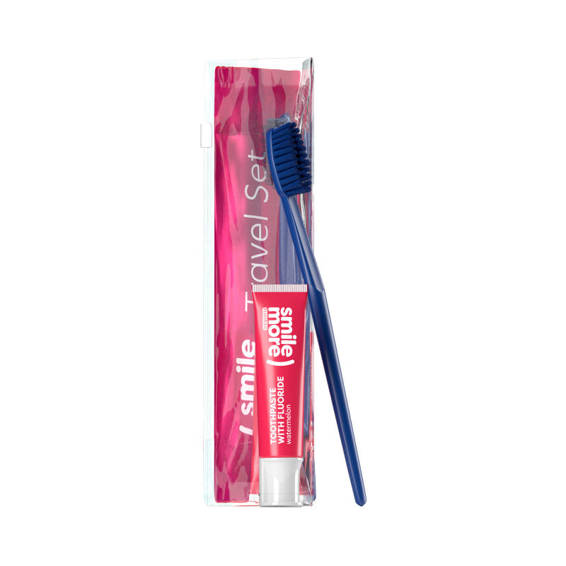 HISKIN DENTAL SMILE MORE Set da viaggio, spazzolino + dentifricio al gusto di anguria 30 ml