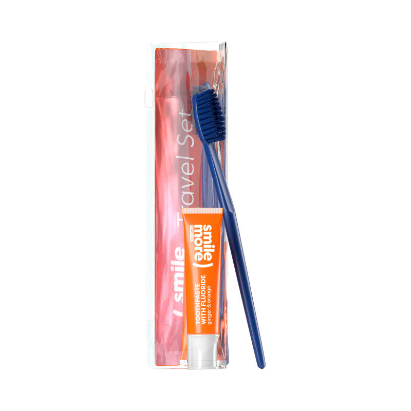 HISKIN DENTAL SMILE MORE Set da viaggio, spazzolino + dentifricio Arancia e zenzero 30 ml