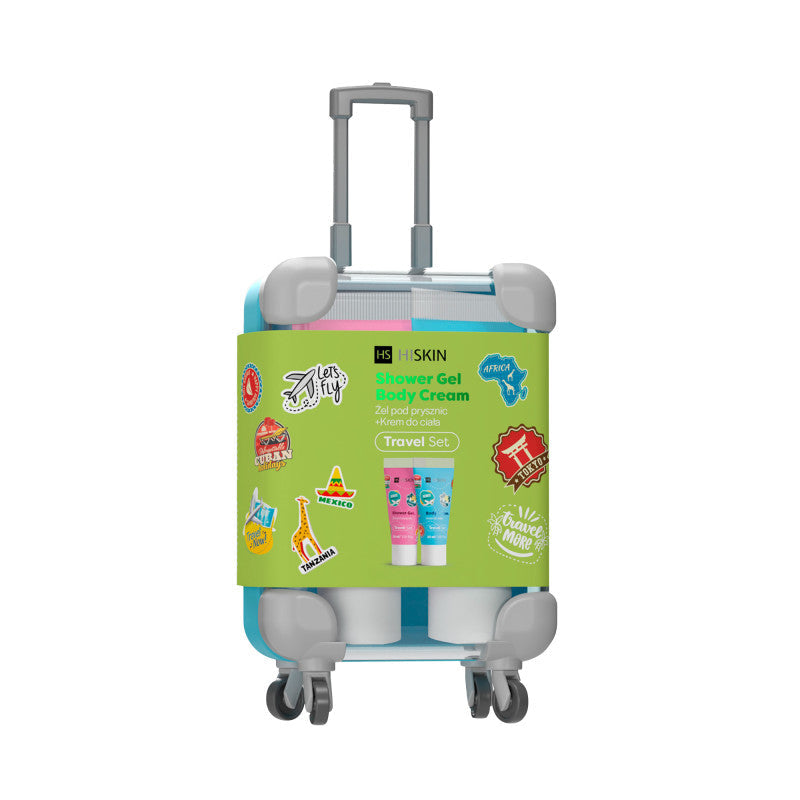 HISKIN TRAVEL SET Set da viaggio per le vacanze con mini docciaschiuma 30 ml + lozione corpo 30 ml