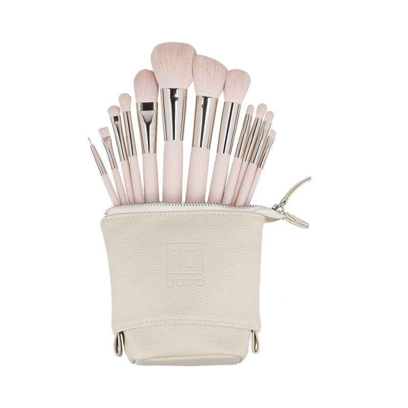 ilū basic Set di 12 pennelli trucco + astuccio, Rosa