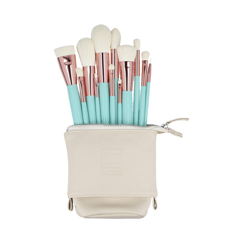ilū basic Set di 12 pennelli trucco + astuccio, Turchese