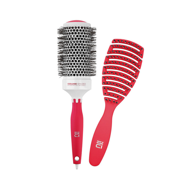 ilū Set di Spazzole professionali per Capelli Hair Brush per Acconciatura, Rosso, 2 pz