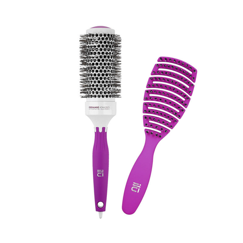 ilū Set di Spazzole professionali per Capelli Hair Brush per Acconciatura, Viola, 2 pz