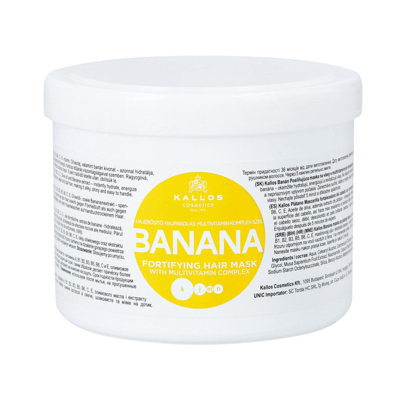 KALLOS KJMN BANANA Maschera rigenerante intensiva per capelli secchi e danneggiati 500 ml