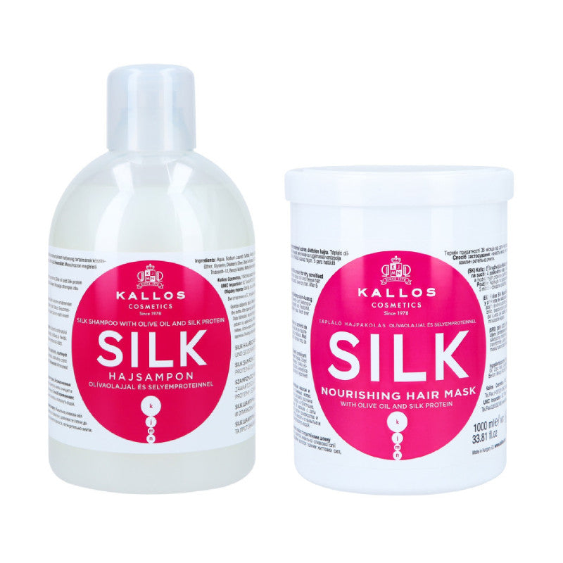 Kallos KJMN Silk Set per capelli danneggiati Shampoo 1000 ml + Maschera 1000 ml
