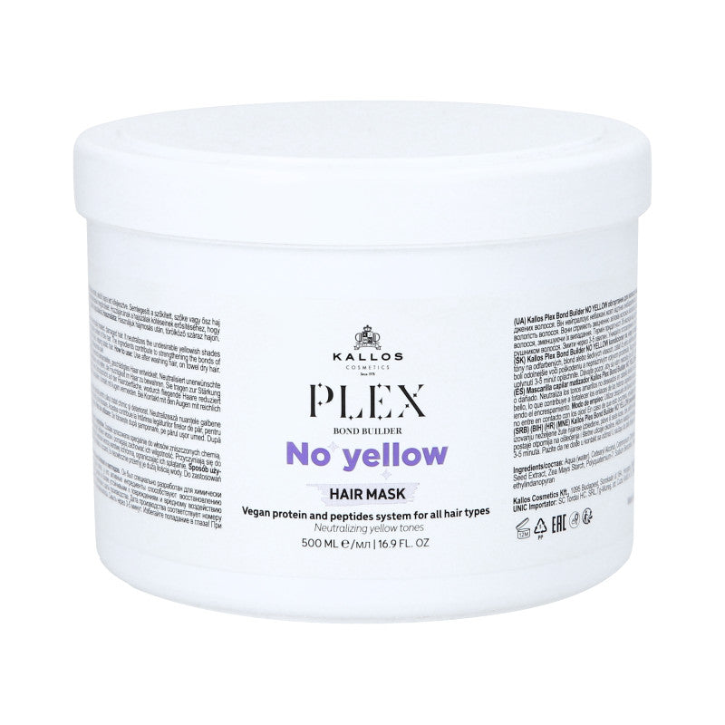 KALLOS PLEX NO YELLOW Maschera per capelli biondi con complesso di proteine vegetali e peptidi 500ml