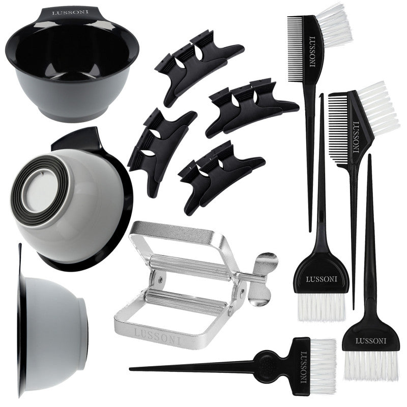 LUSSONI 10 Pezzi Kit Colorazione Capelli: Ciotola, Pennelli Tinta, Divisori Capelli, Spremi Tubi