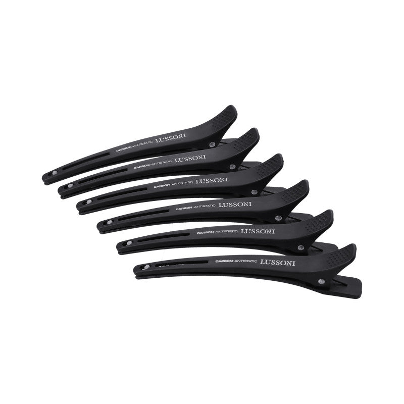 LUSSONI Set Clip In Carbonio Per Capelli Con Elastico, 6 Pezzi 