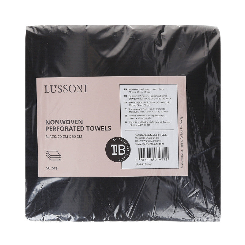 LUSSONI Asciugamano Non Tessuto Traforato Monouso, Nero, 70 cm x 50 cm, 50 Pezzi