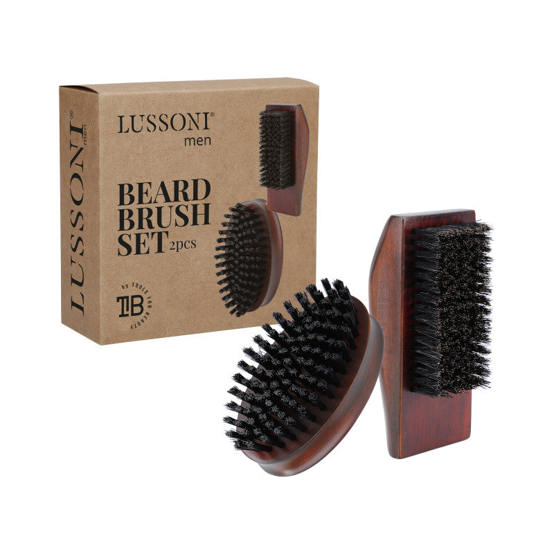 LUSSONI MEN Set di spazzole da barbiere, 2 pz, con setole naturali e vegane