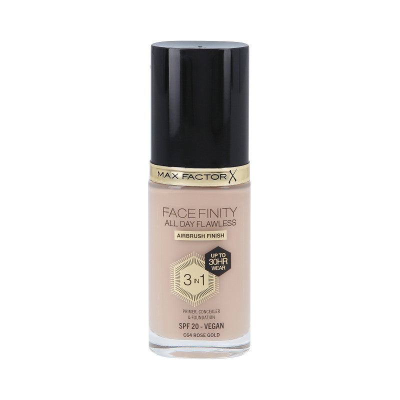 MAX FACTOR FACEFINITY ALL DAY FLAWLESS 3in1 30H Fondotinta SPF20 C64 ROSE GOLD 30ml