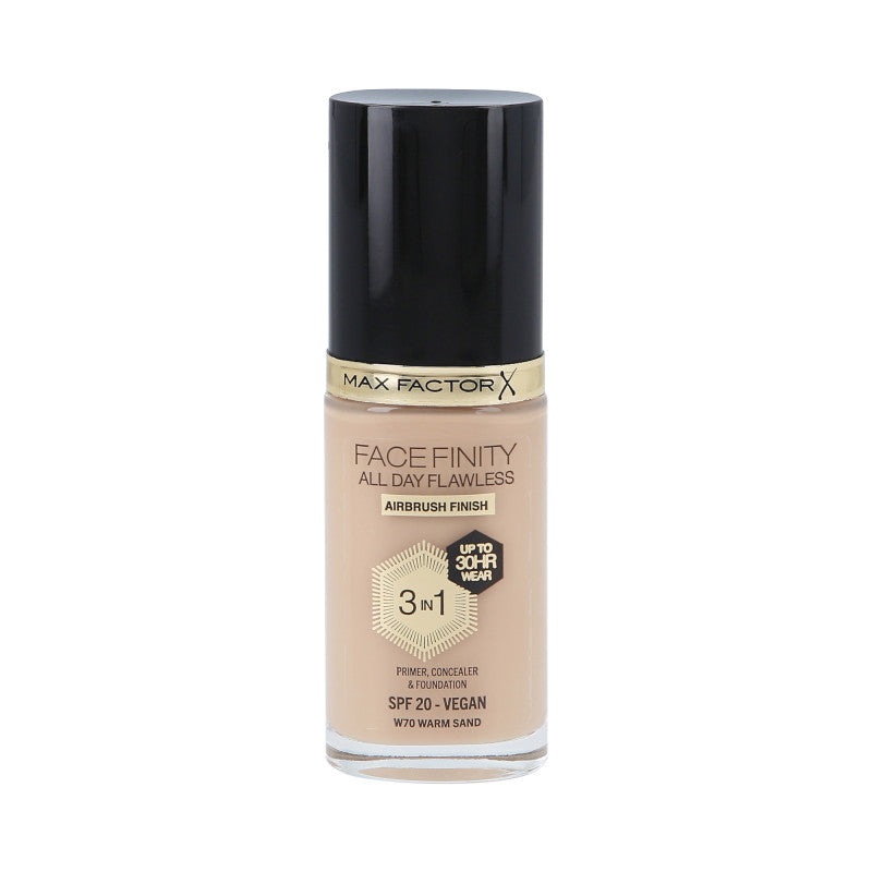 MAX FACTOR FACEFINITY ALL DAY FLAWLESS 3in1 30H Fondotinta SPF20 W70 WARM SAND 30ml